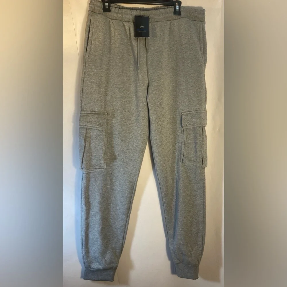 Blue Ice Men’s‎ Heather Gray Cargo Fleece Sweatpants Jogger Ribbed Cuff Size XL